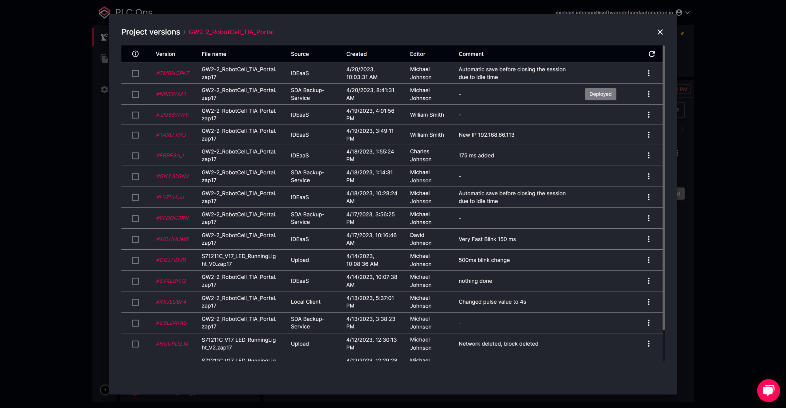 PLC project versions for source code control