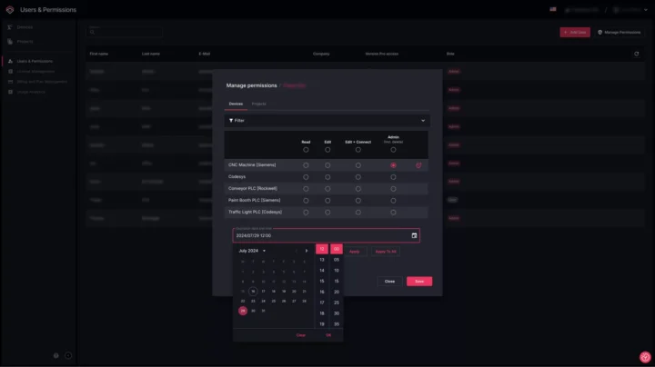 Role-based user control enables you limit read and read/write access at the project and device level