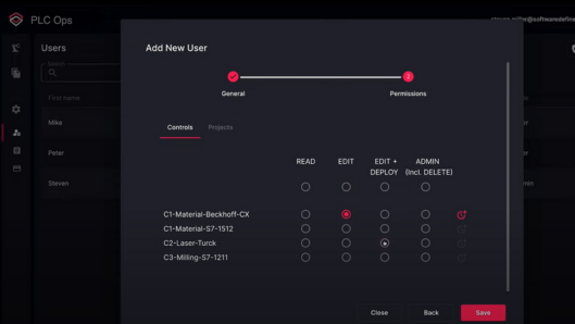 Time and role-based user management for PLCs and Projects