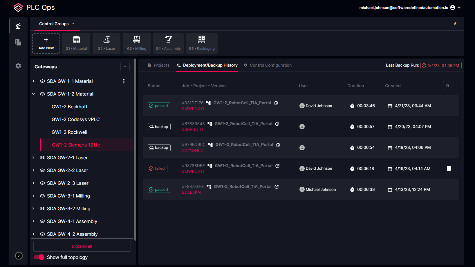 PLC code deployment and backup