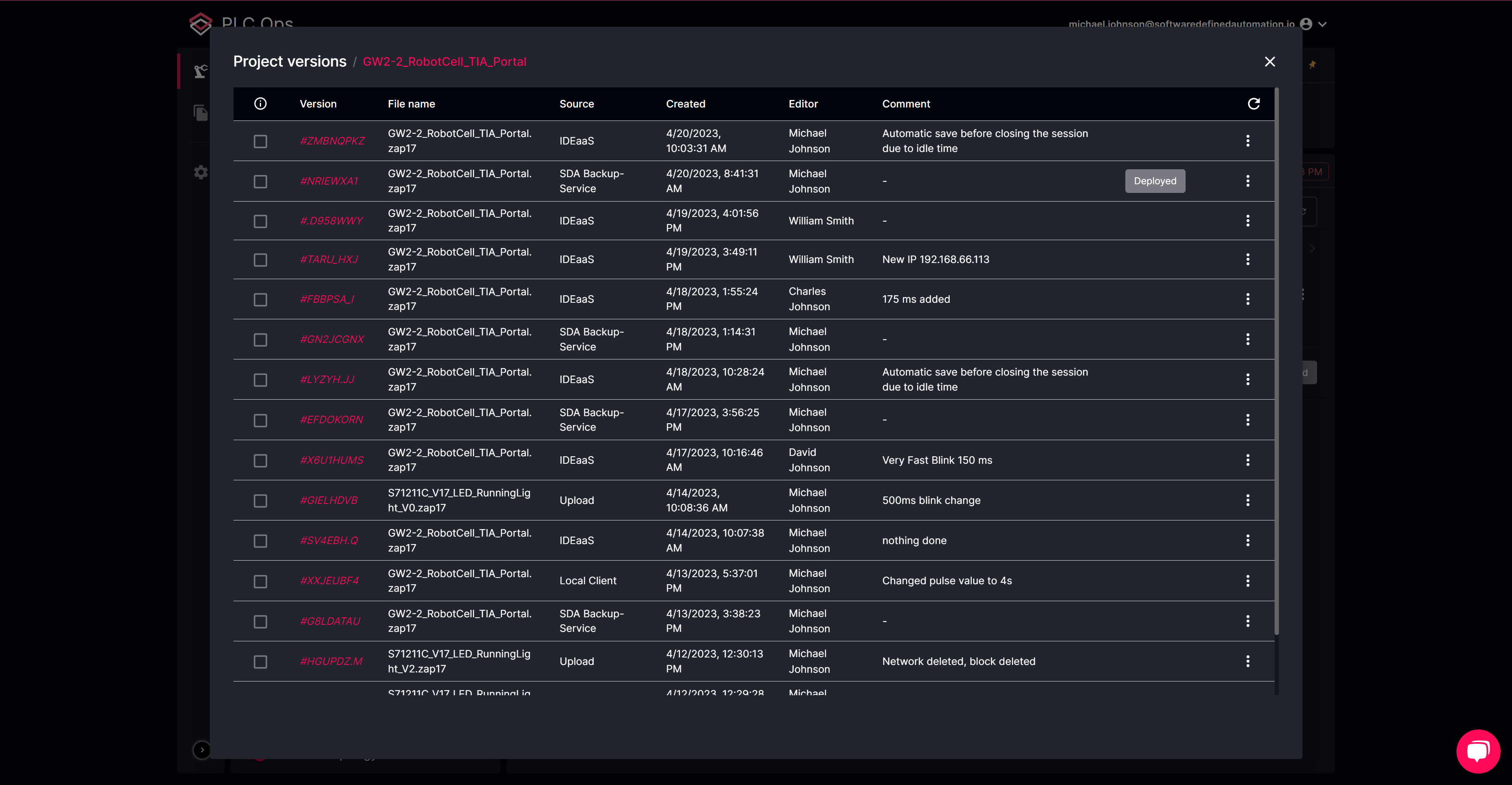 PLC project versions for source code control