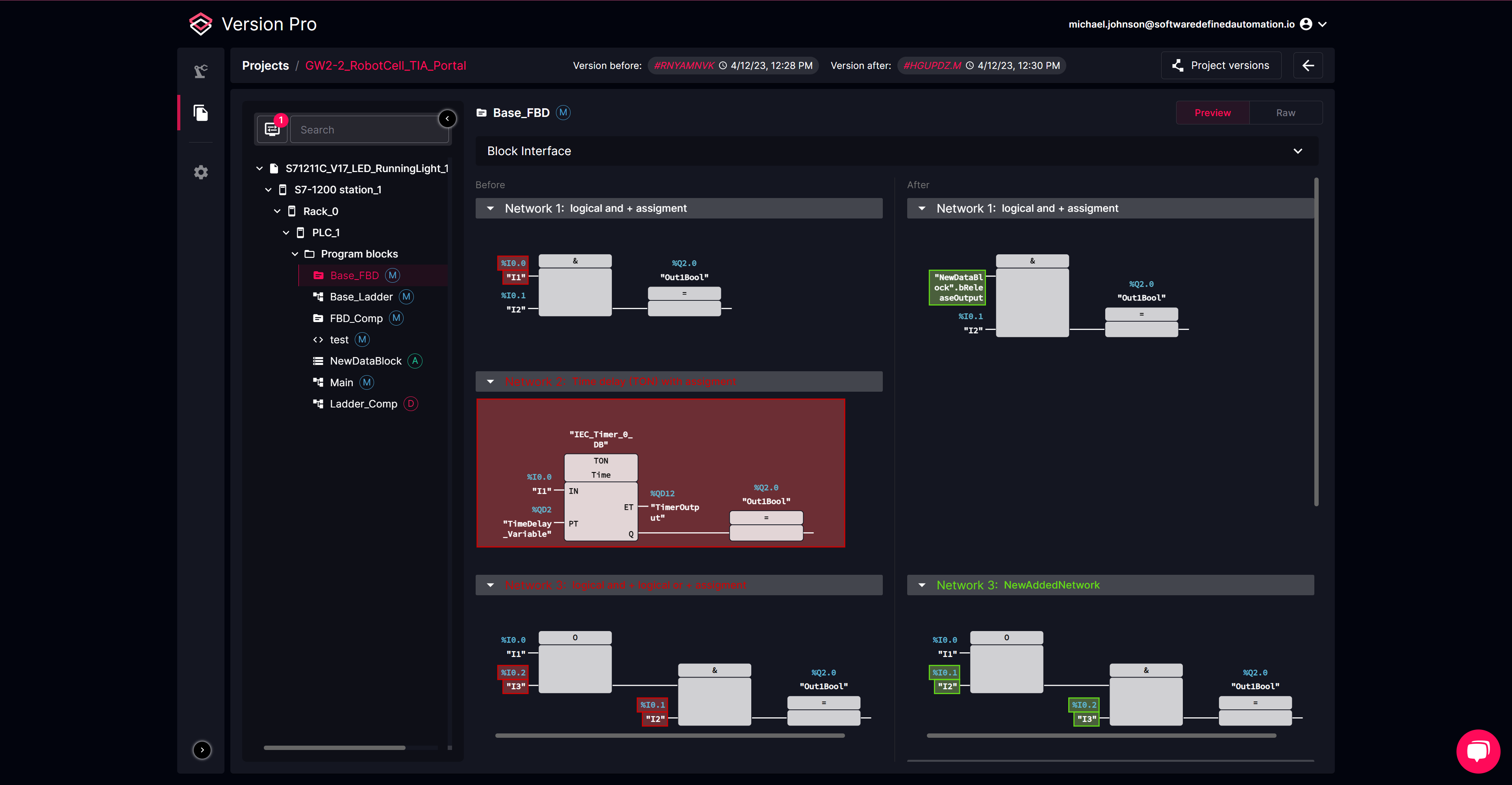 Diff viewer for PLC project version control